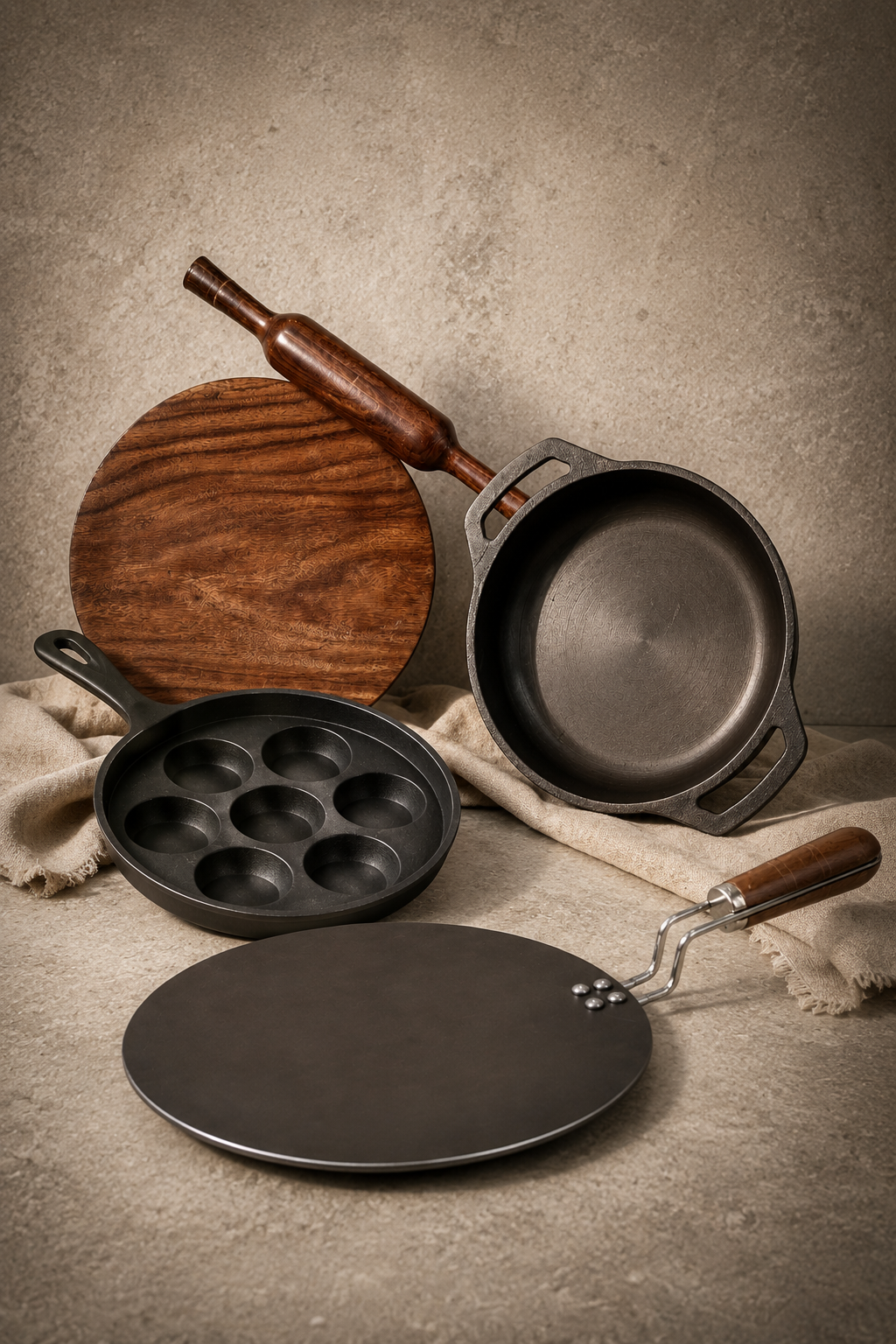 LUCKY hammered copper cookware on a warm terracotta surface